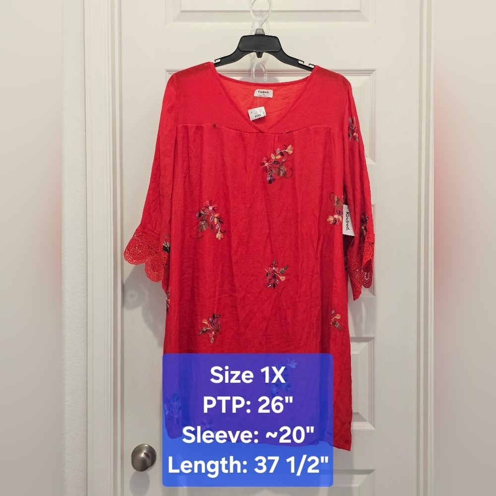 Kindred Floral Embroidered V-neck Midi Dress, NWT, Size 1X